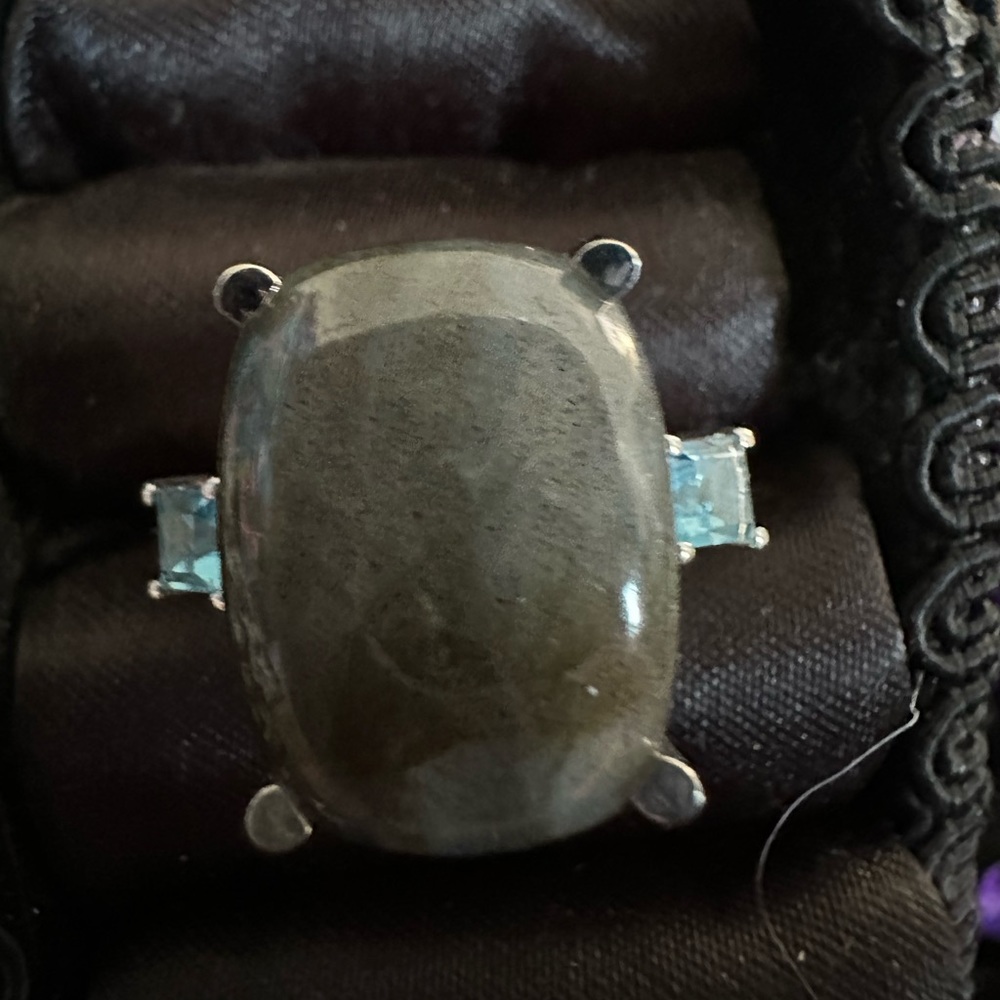 Sterling Silver Labradorite and Swiss Blue Topaz Ring Size 7